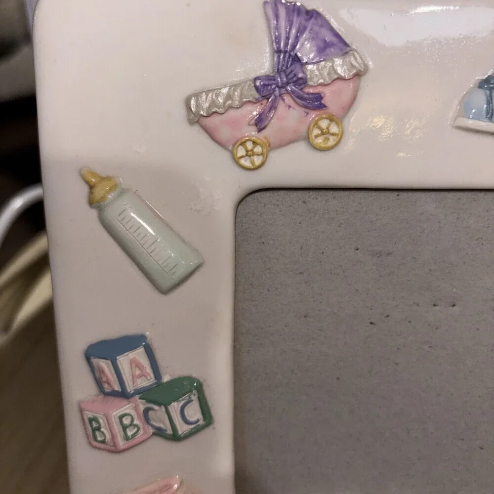 Vintage baby Picture Frame Blocks Bottle Pastels